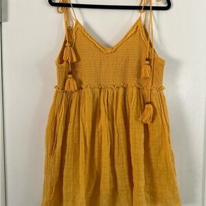 Free People Mustard Yellow Smocked Tassel Sundress